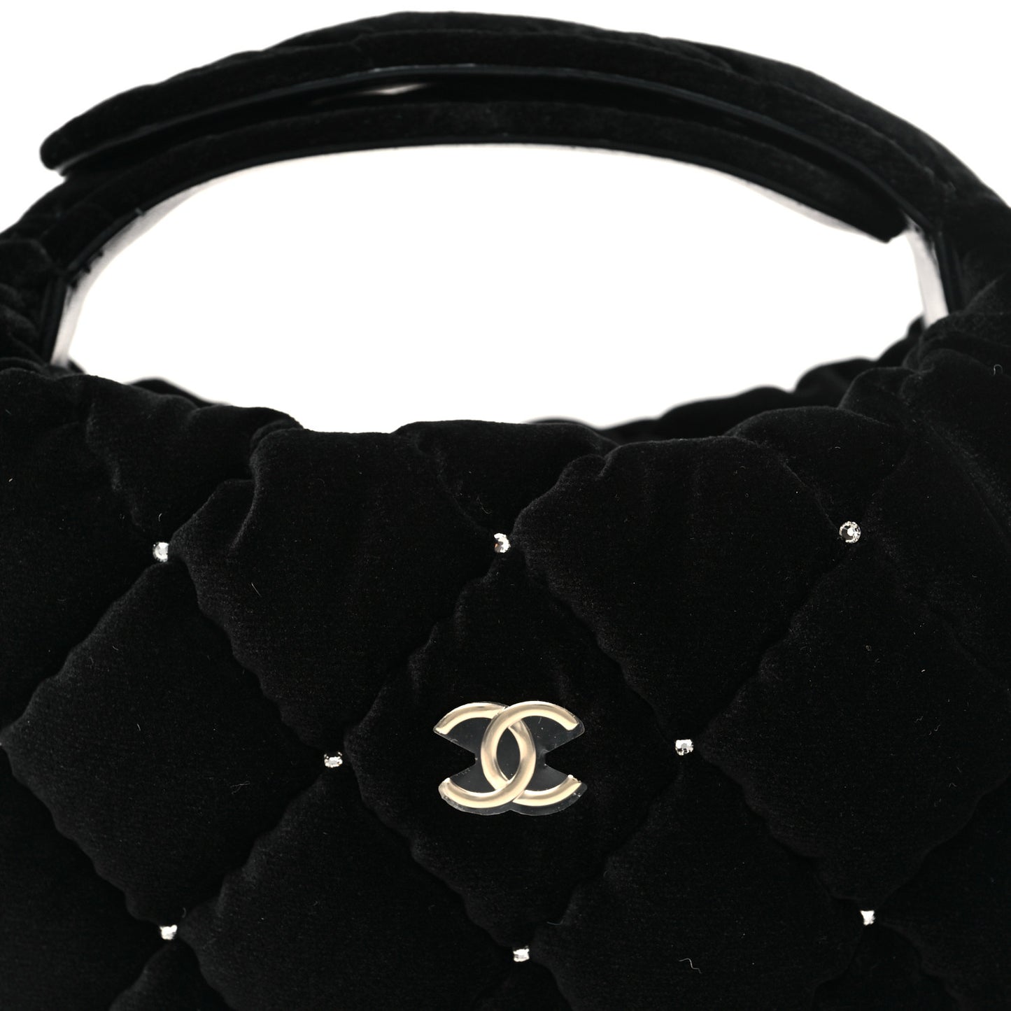 Velvet Diamanté Quilted Pocket Pouch Hobo Black