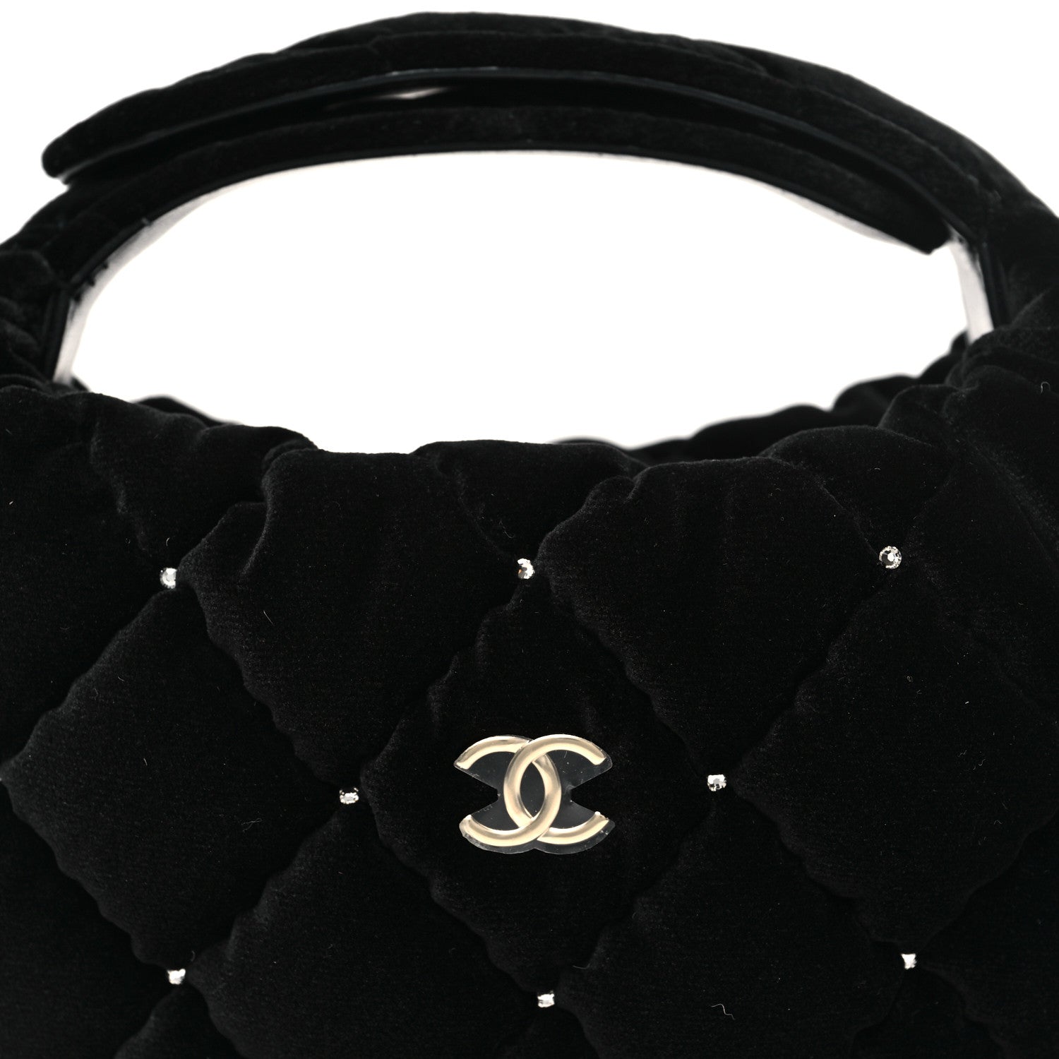 Chanel Velvet Diamanté Quilted Pocket Pouch Hobo Black 8 of 12
