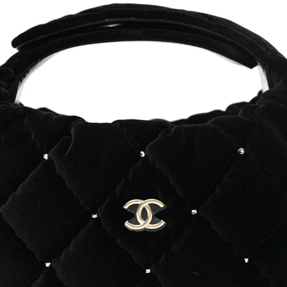 Chanel Velvet Diamanté Quilted Pocket Pouch Hobo Black 8 of 12