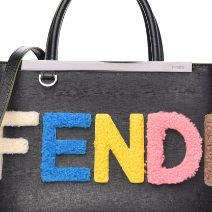 Fendi Vitello Elite Shearling Block Letter Petite 2Jours Tote Black 8 of 11
