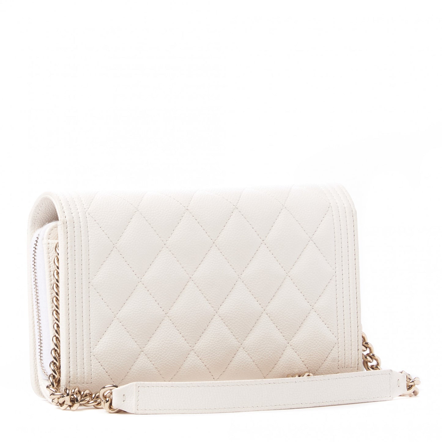 Caviar Quilted Boy Wallet On Chain WOC White