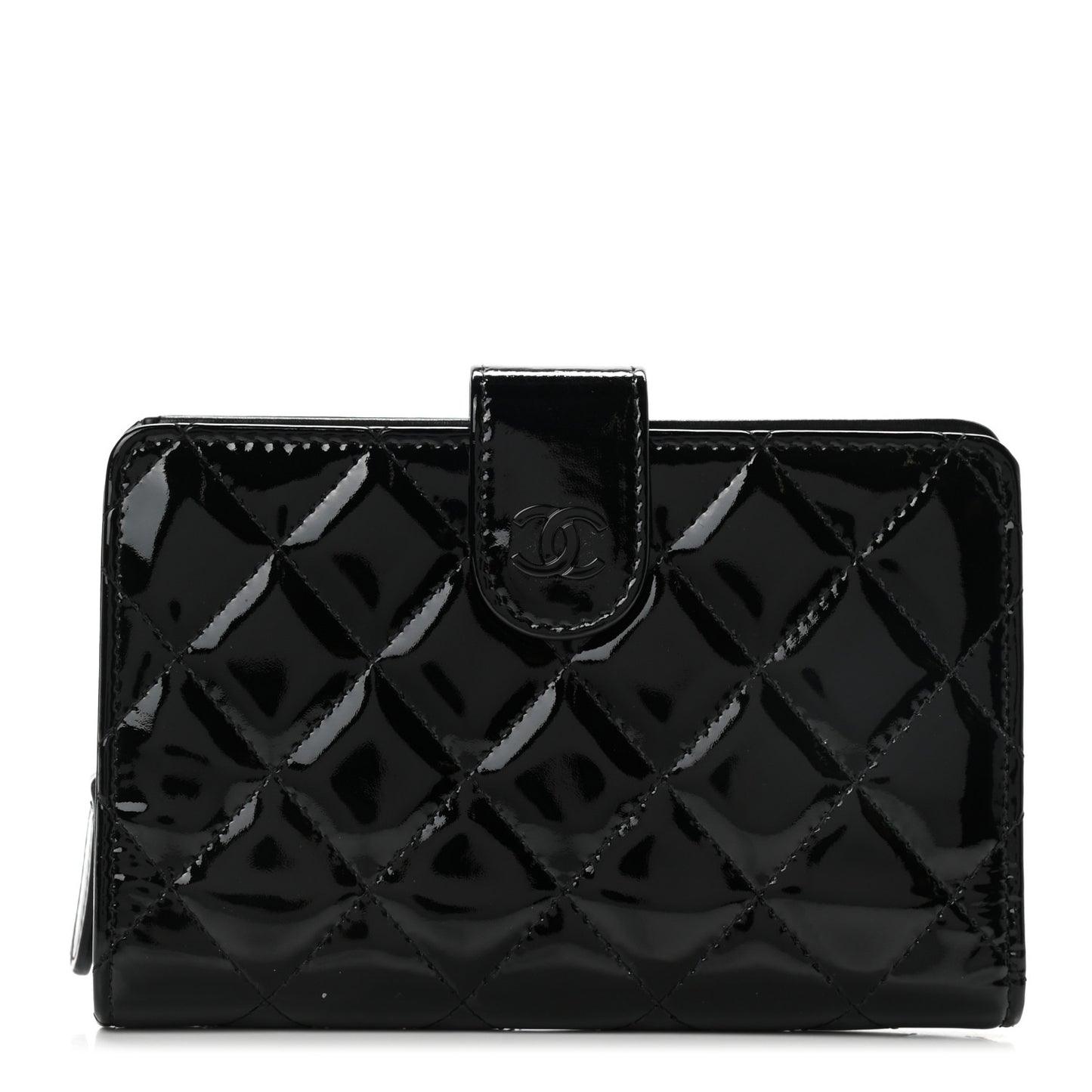 Patent Quilted Zip Pocket Wallet Black