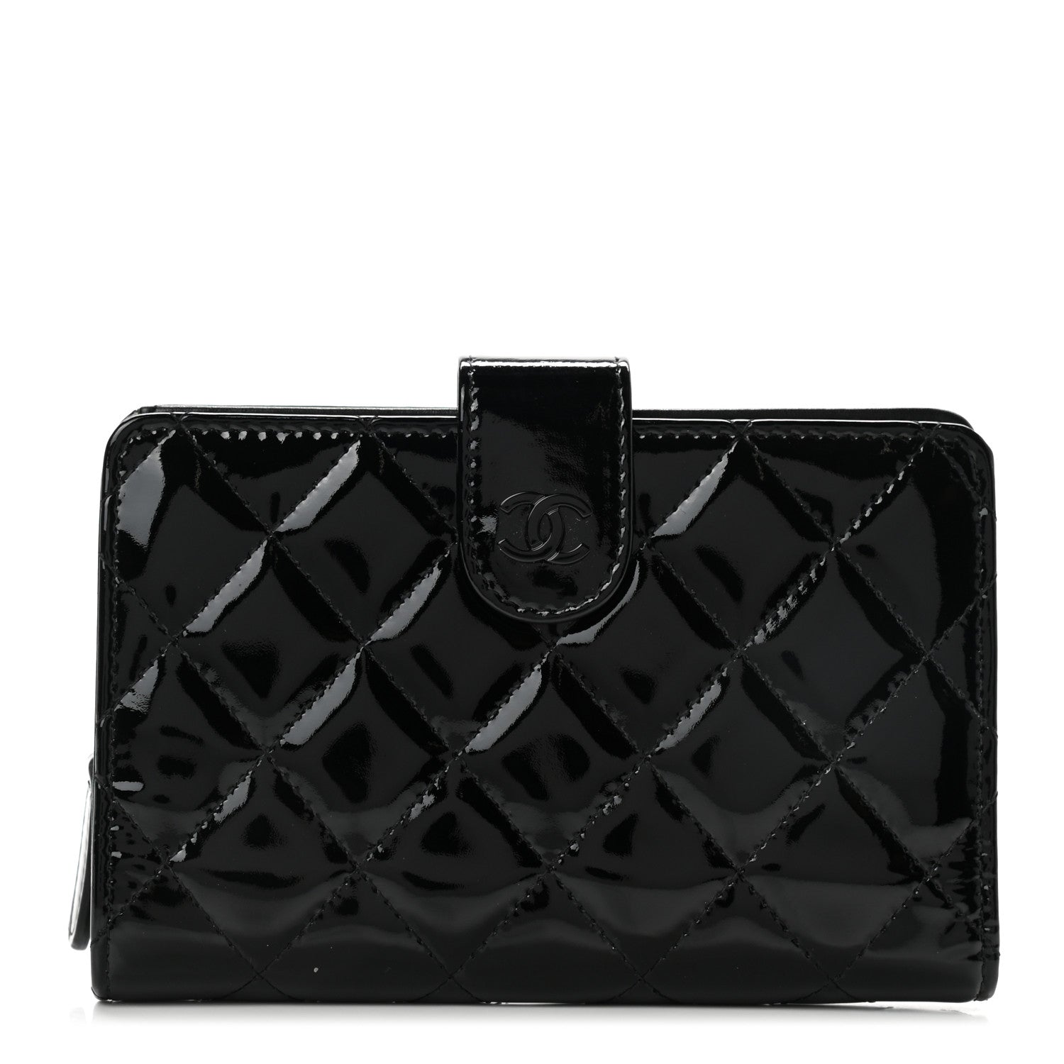 Chanel Patent Quilted Zip Pocket Wallet Black 1 of 8