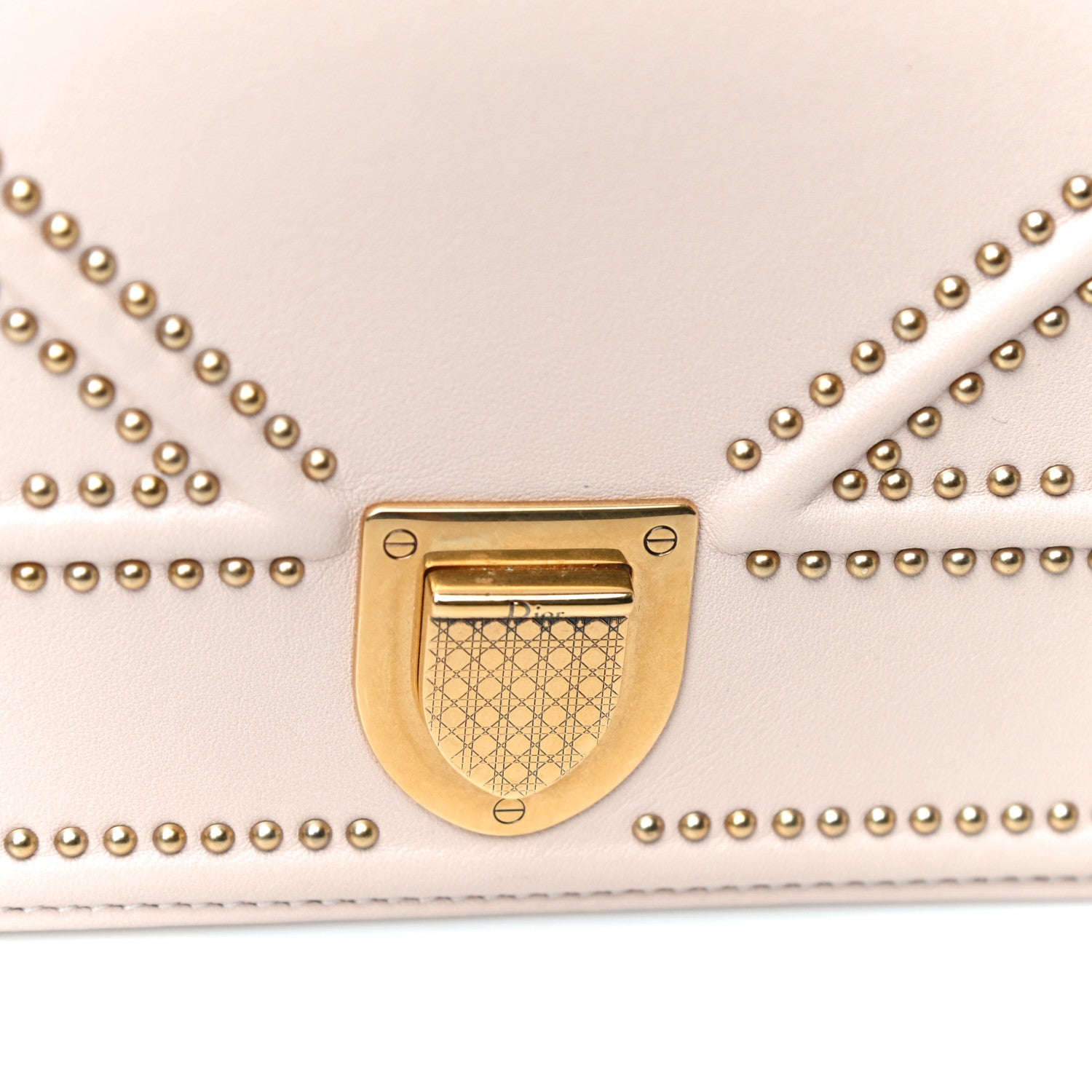 Christian Dior Calfskin Studded Diorama Wallet on Chain Pouch Nude 17 of 17