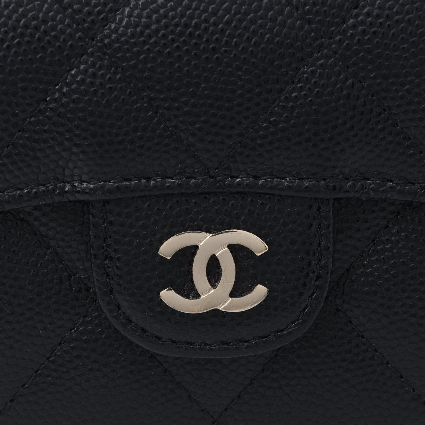Caviar Quilted Flap Card Holder Wallet Black