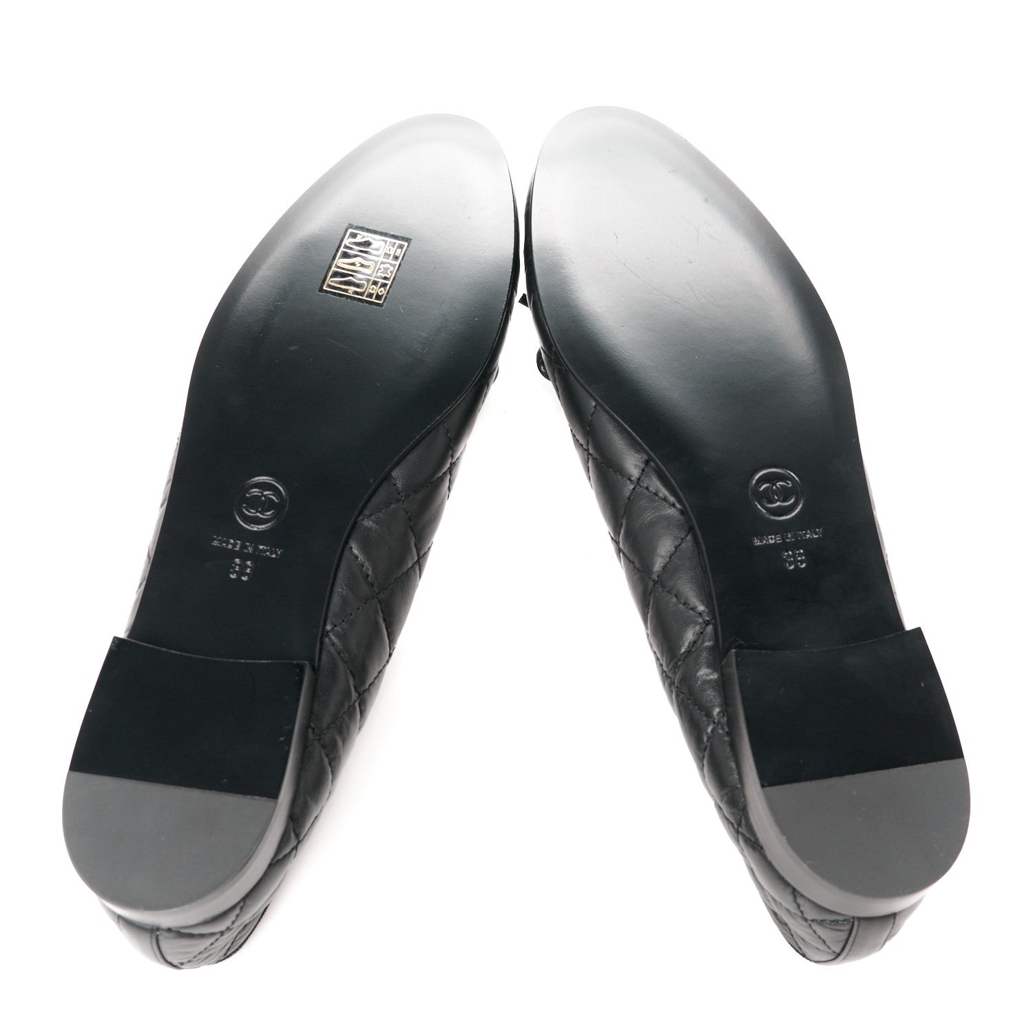 Chanel Aged Calfskin Quilted CC Cap Toe Ballerina Flats 38 Black 5 of 9