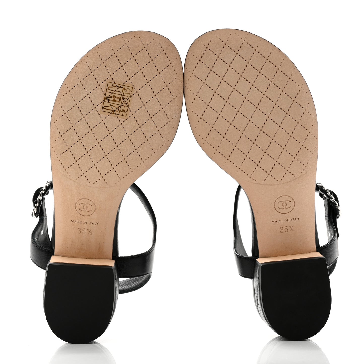 Lambskin Chain CC Thong Sandals 35.5 Black