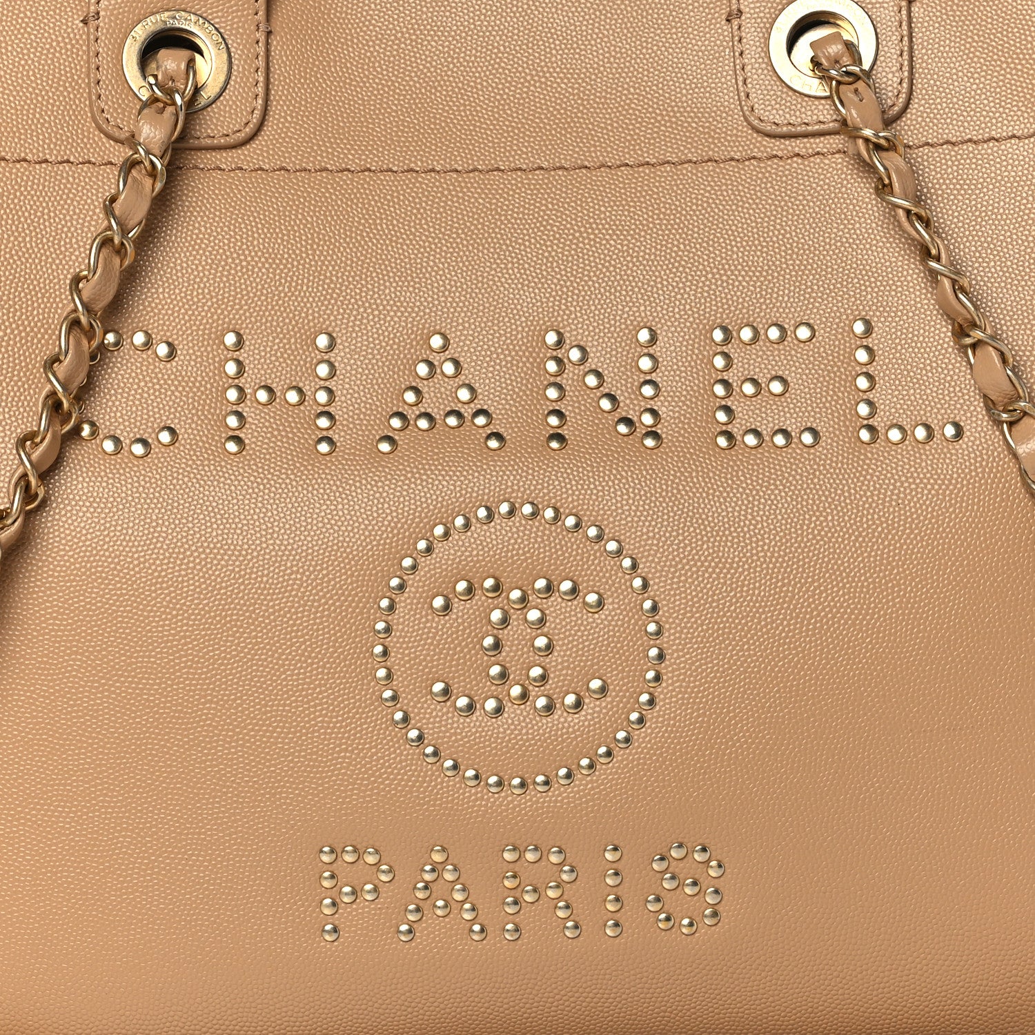 Chanel Caviar Small Studded Deauville Tote Beige 7 of 9