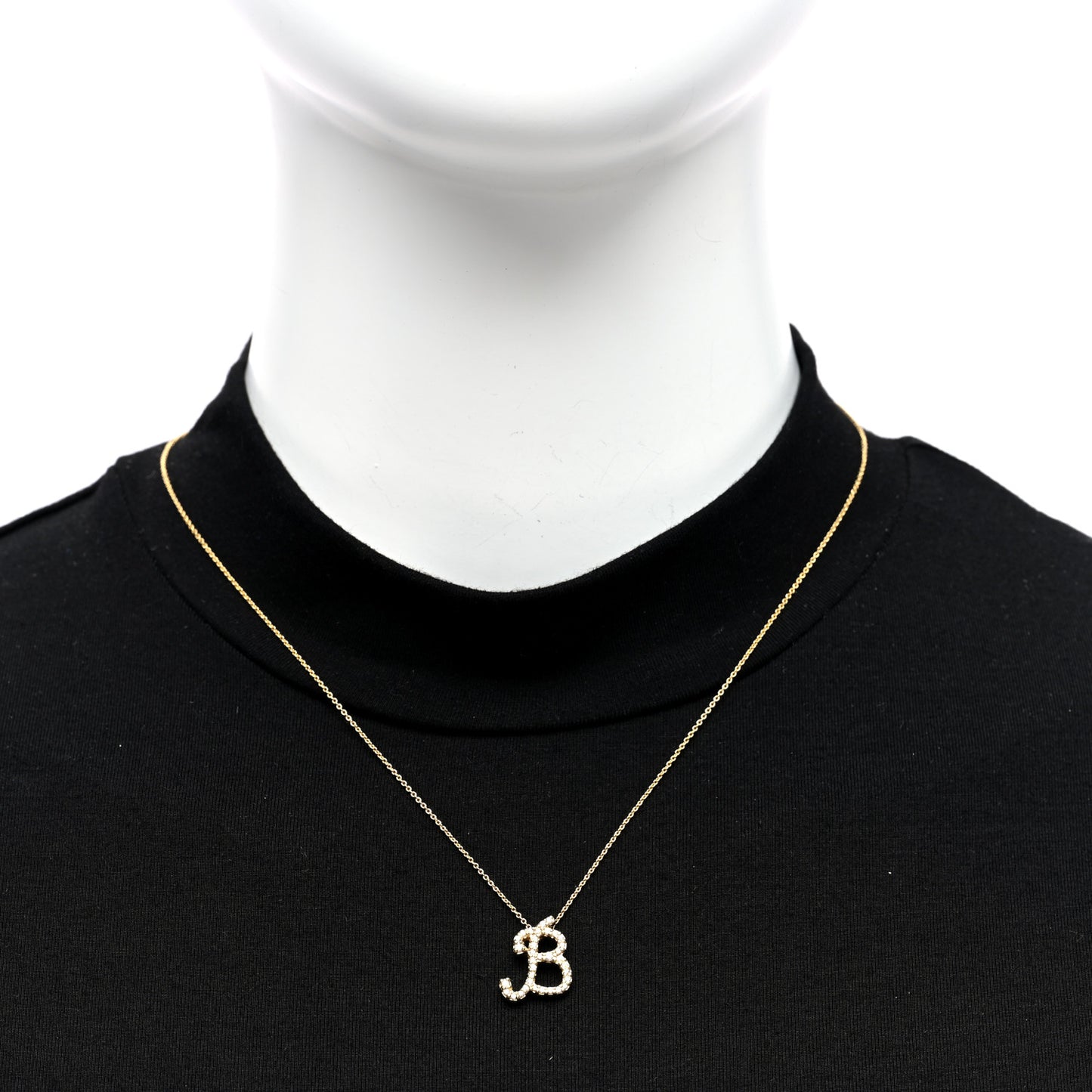 18K Yellow Gold Diamond Cursive Initial B Pendant Necklace