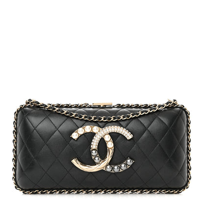 Chanel Lambskin Quilted Pearl Crystal Chain Around Clutch Black 1 of 20