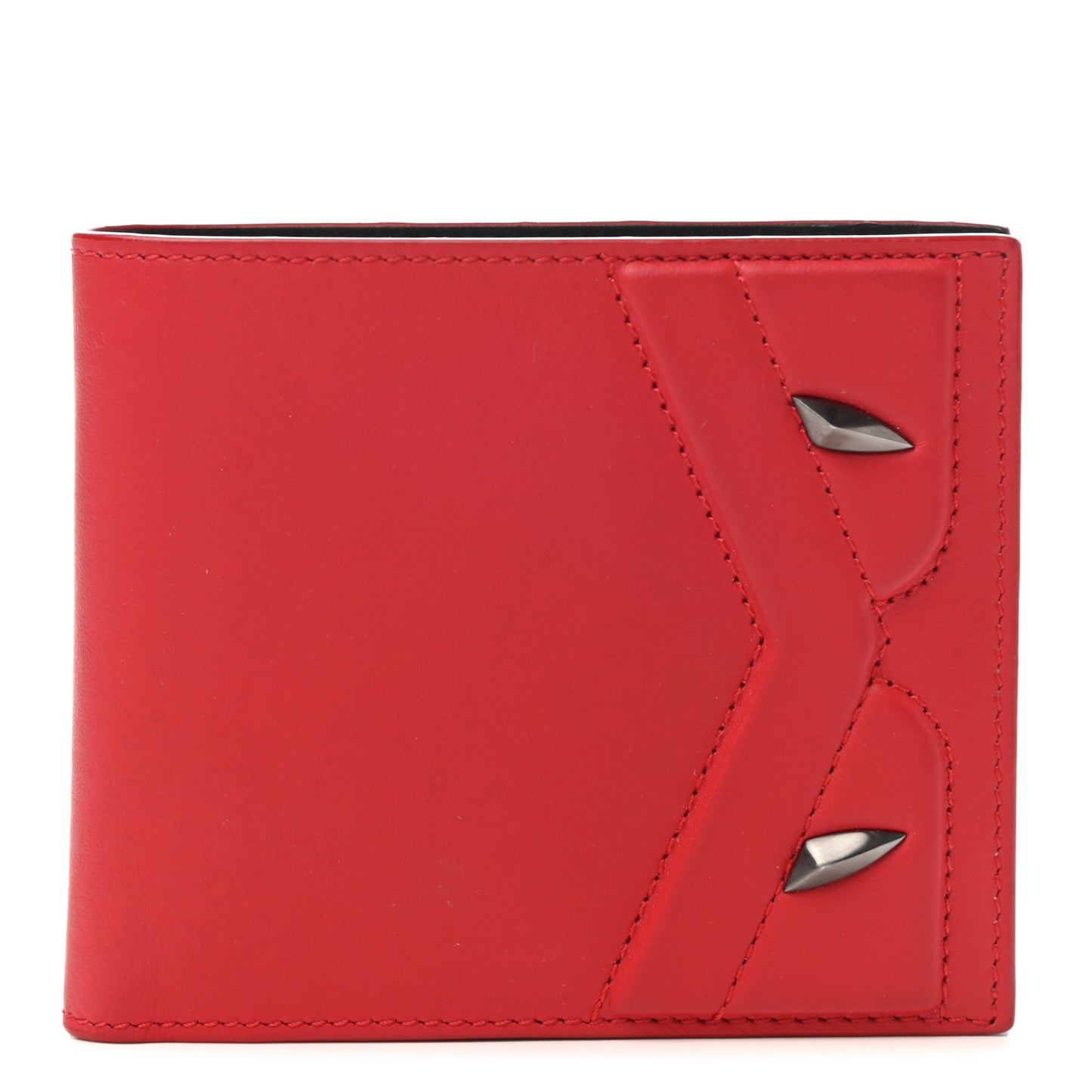 Vitello Century Eyebrow Monster Eyes Embossed Bi-fold Wallet Rosso