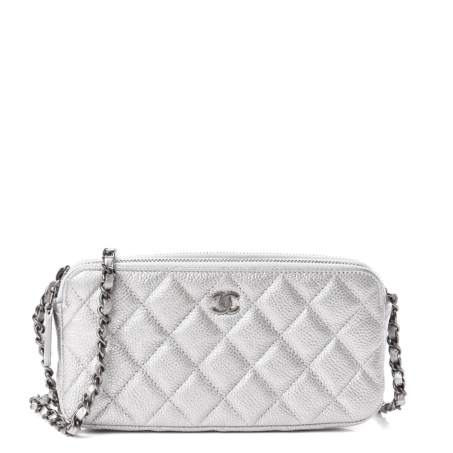 Chanel Metallic Caviar Quilted Small Clutch With Chain Silver 1 of 12