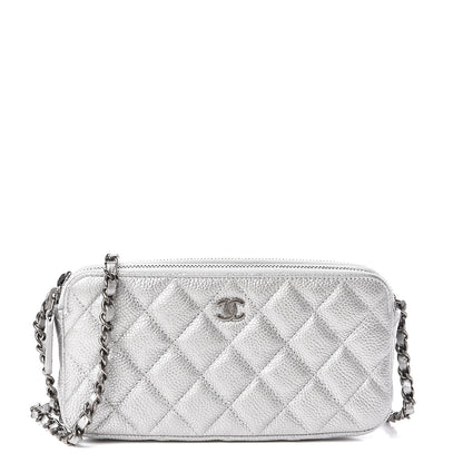 Chanel Metallic Caviar Quilted Small Clutch With Chain Silver 1 of 12