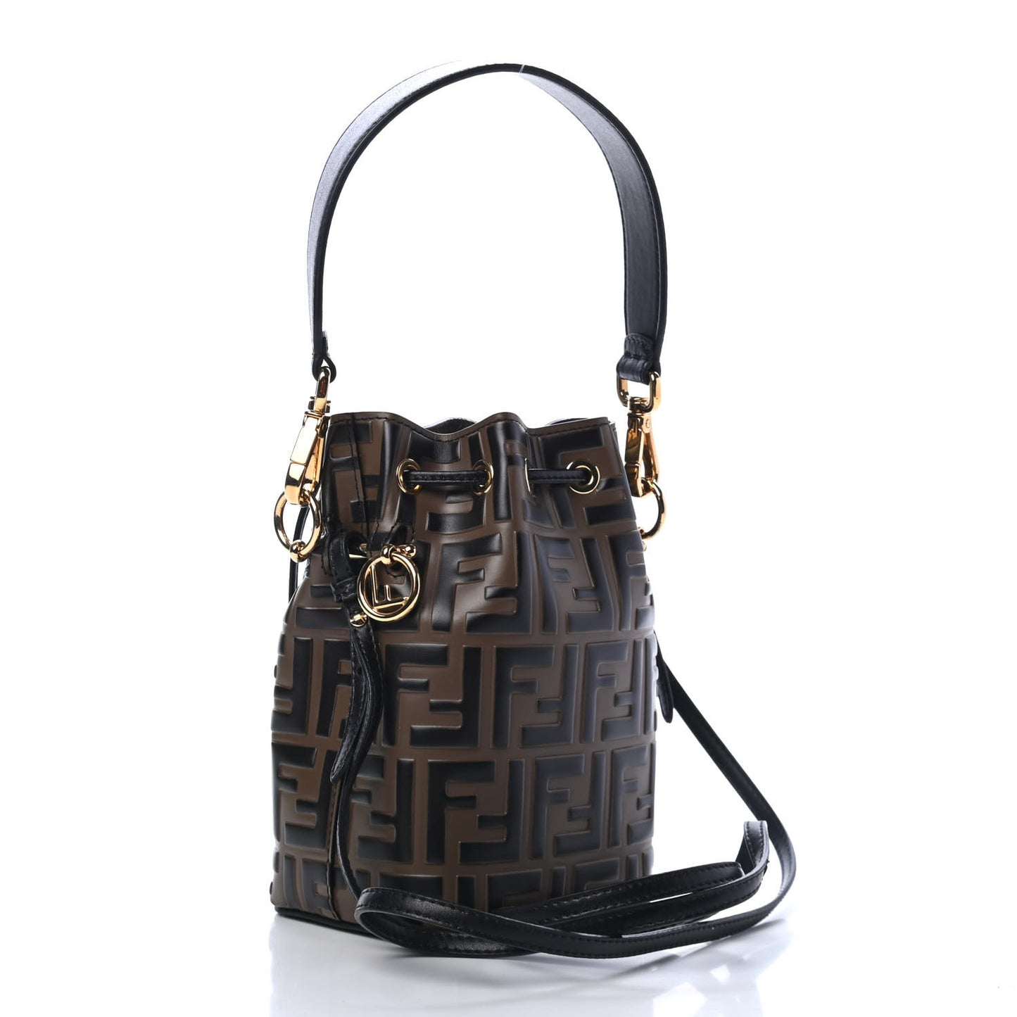 Vitello Liberty F is Fendi Bi-Color FF 1974 Embossed Mini Mon Tresor Bucket Bag Maya Black