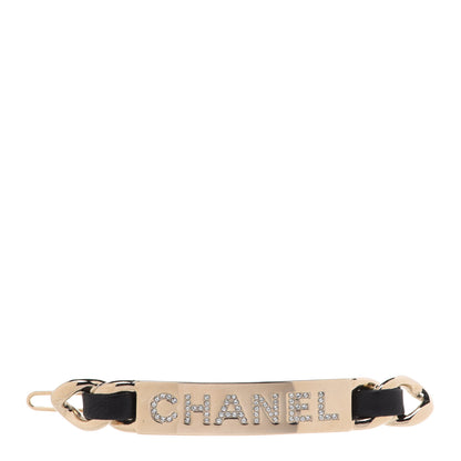 Chanel Metal Lambskin Strass Sergeant Hair Clip Barrette Black Gold 1 of 4