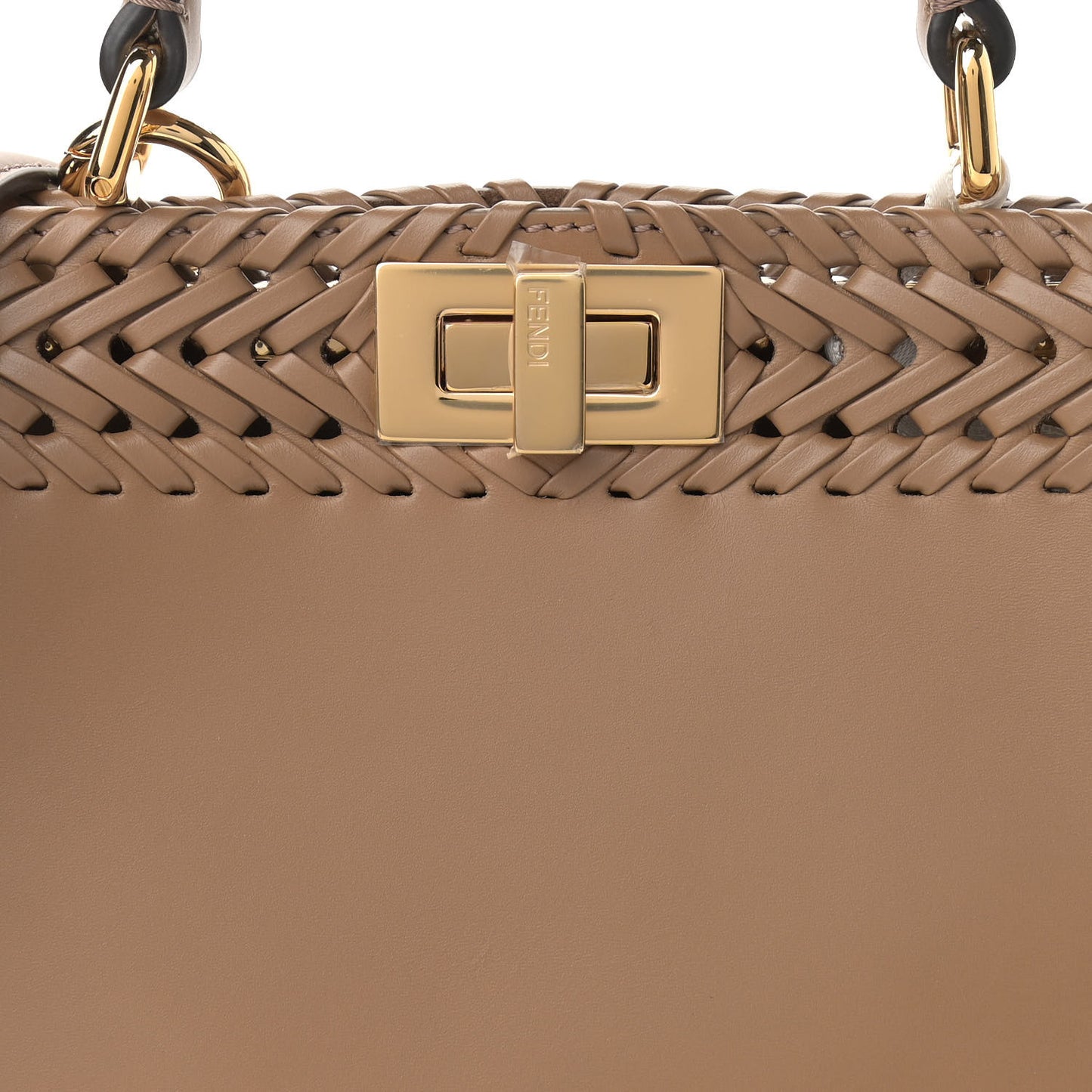 Vitello King Ceylon Shiny Nappa Woven Small Peekaboo I SEE U Satchel Sand