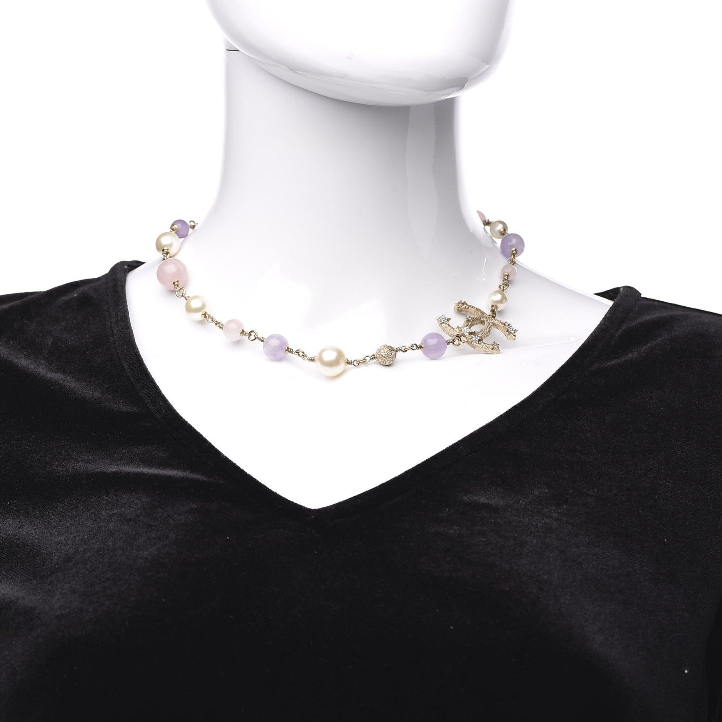 Crystal Pearl Beaded Star CC Short Necklace Silver Purple