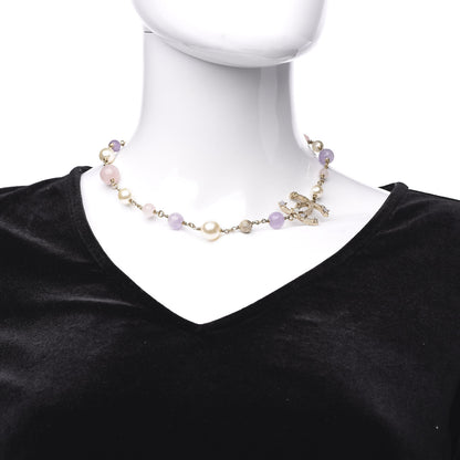 Chanel Crystal Pearl Beaded Star CC Short Necklace Silver Purple 2 of 5