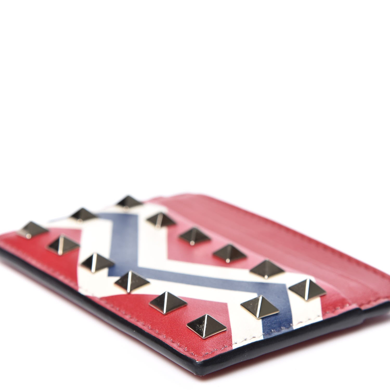 Valentino Garavani Vitello Zig Zag Print Rockstud Card Holder Blue Red 6 of 10