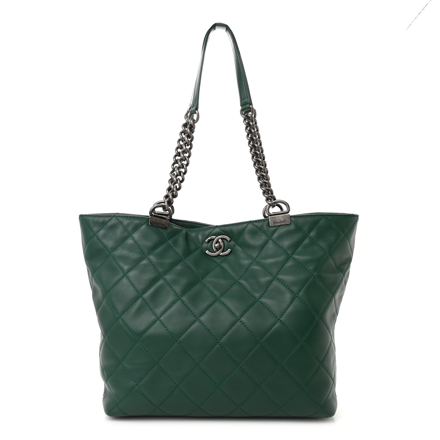 Chanel Calfskin Quilted Large Shopping In Chains Tote Green 1 of 12