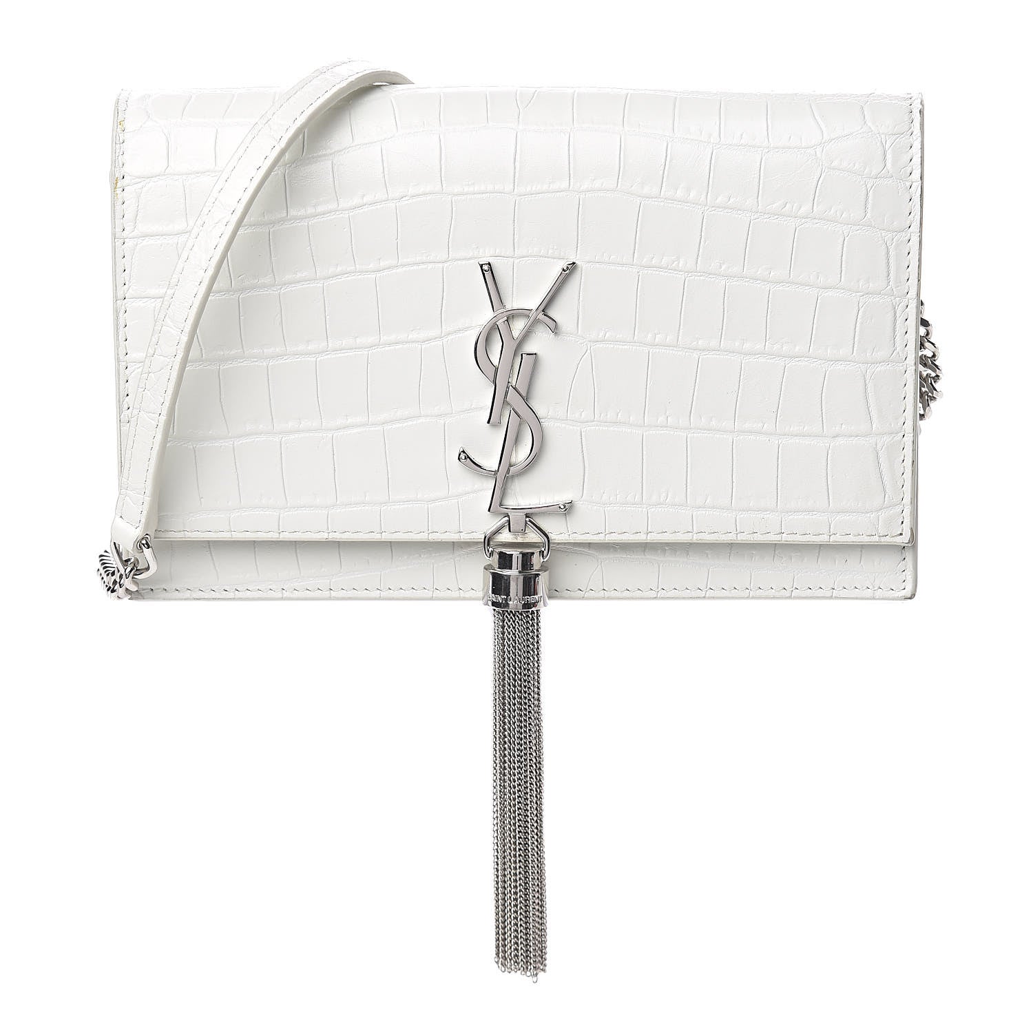 Saint Laurent Calfskin Crocodile Embossed Kate Monogram Tassel Chain Wallet Cremasoft 1 of 13