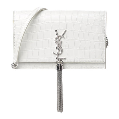 Saint Laurent Calfskin Crocodile Embossed Kate Monogram Tassel Chain Wallet Cremasoft 1 of 13