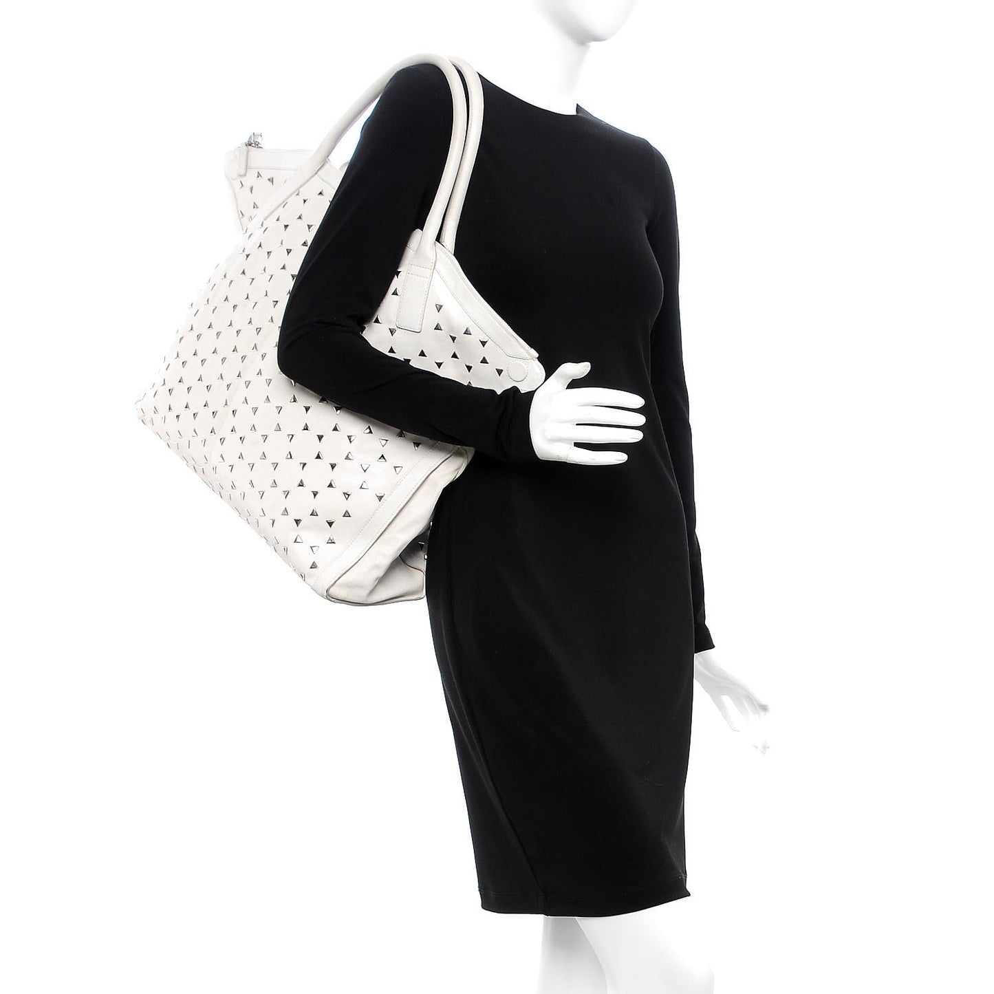 Lambskin Studded Large De Manta Tote White