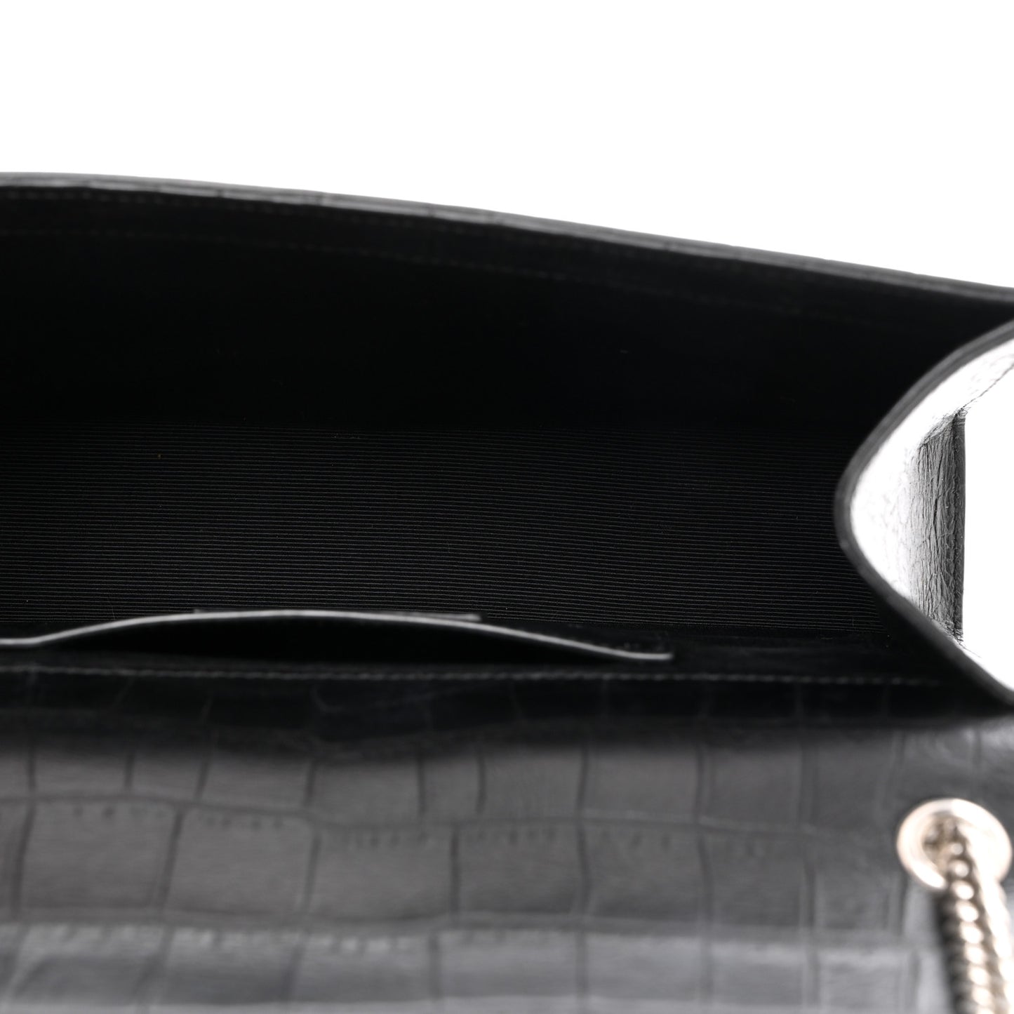 Calfskin Crocodile Embossed Medium Classic Monogram Kate Tassel Satchel Black