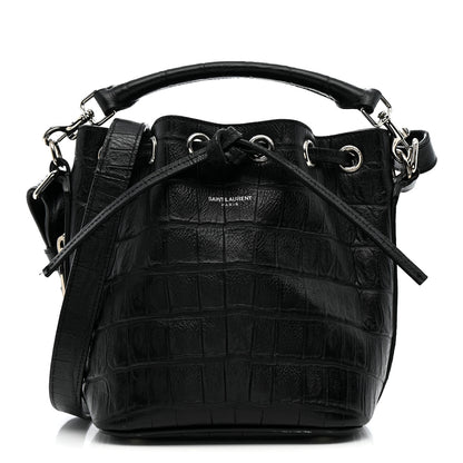 Saint Laurent Calfskin Crocodile Embossed Small Emmanuelle Bucket Bag Black 1 of 12