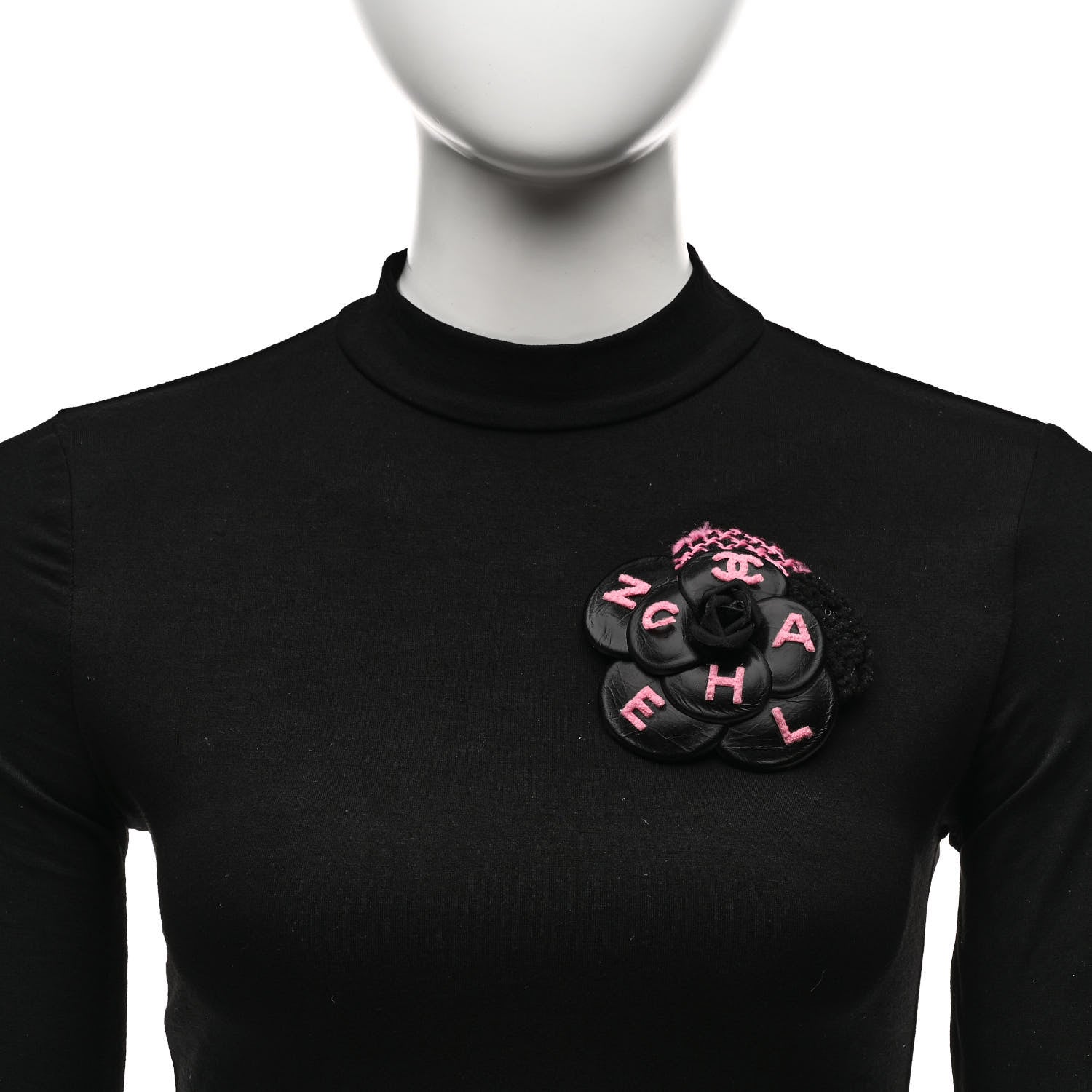Chanel Lambskin Stitched Camellia CC Brooch Black Pink 2 of 5