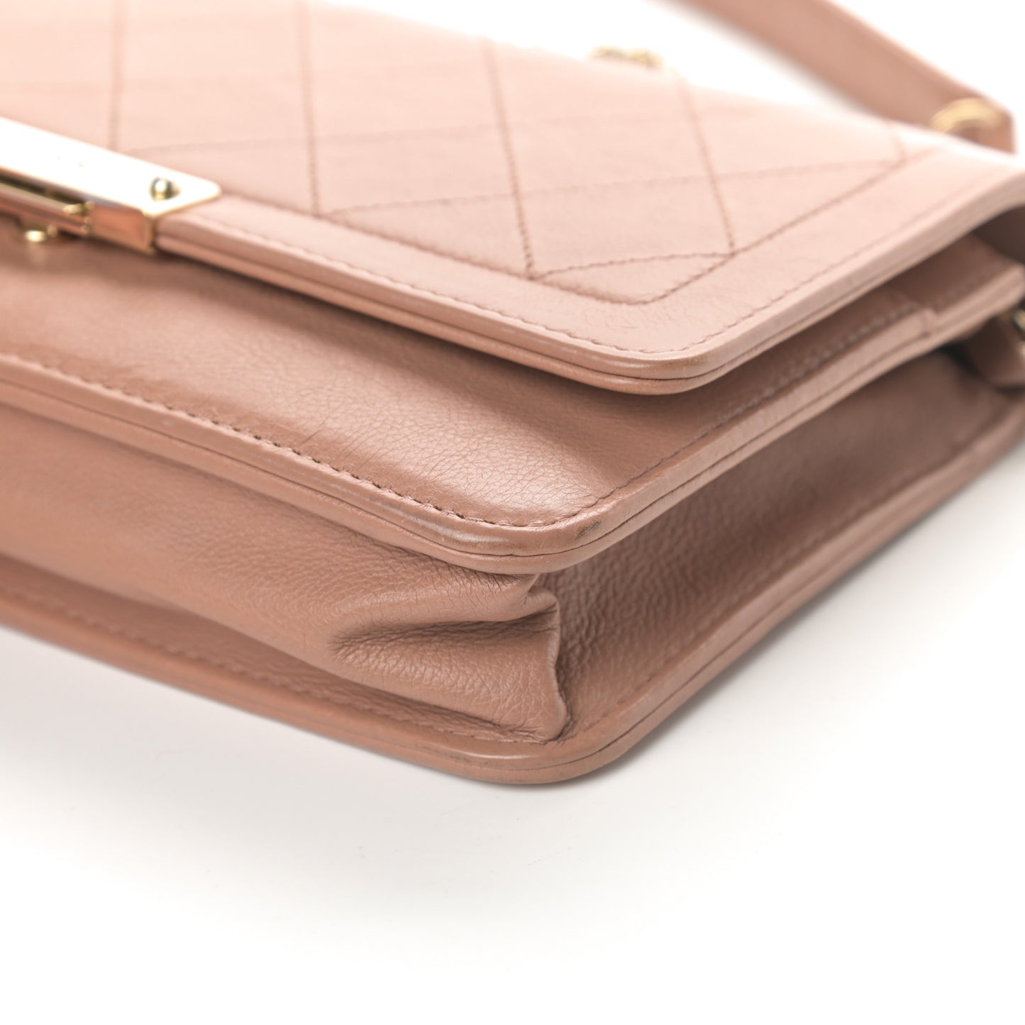 Grained Calfskin Quilted Label Click Flap Wallet On Chain WOC Pink