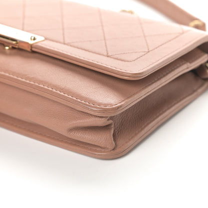 Chanel Grained Calfskin Quilted Label Click Flap Wallet On Chain WOC Pink 11 of 18