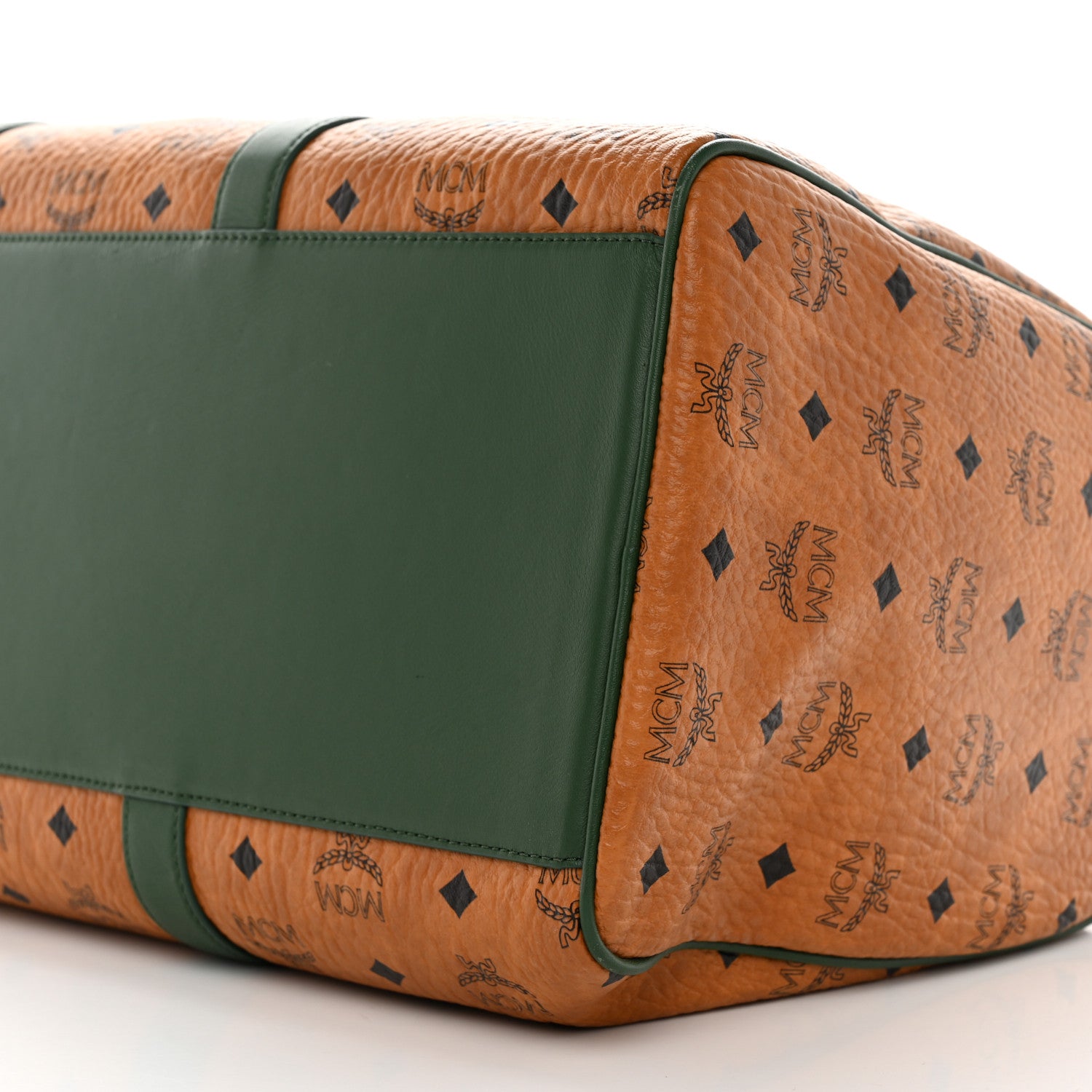 MCM Visetos Medium Traveler Weekender Duffle Bag Cognac Green 8 of 9