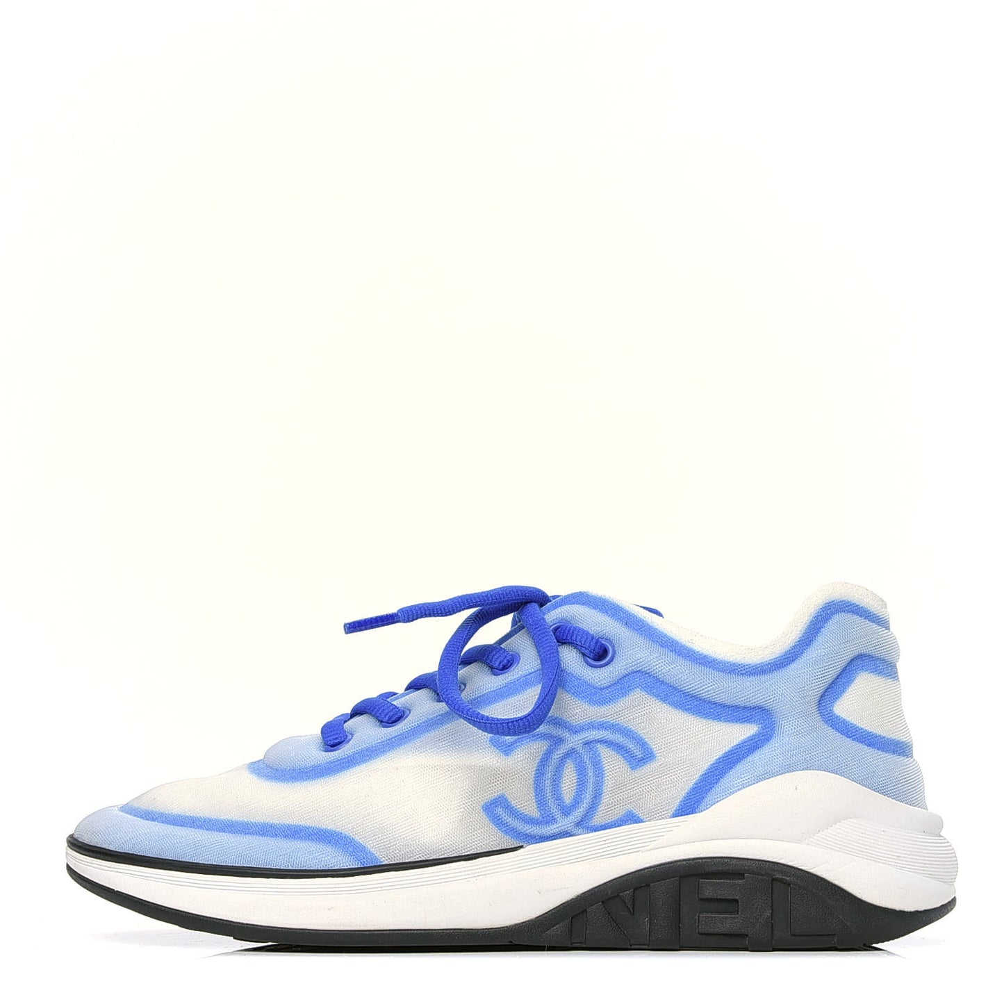Calfskin Mesh Lycra Womens Logo Sneakers 39.5 White Blue
