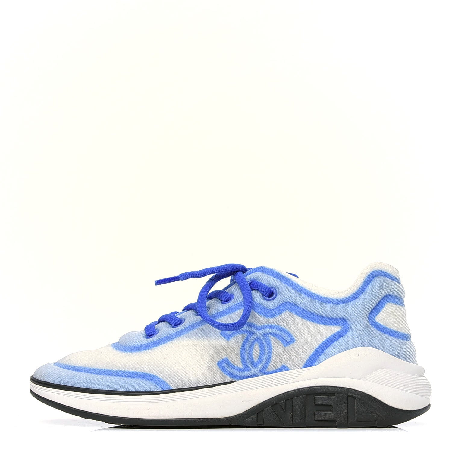 Chanel Calfskin Mesh Lycra Womens Logo Sneakers 39.5 White Blue 1 of 4