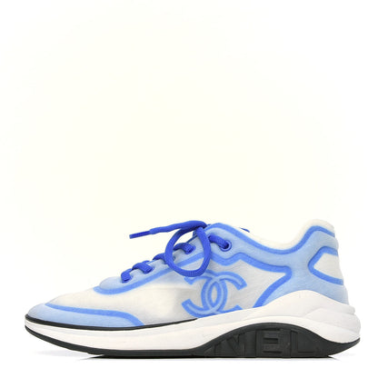 Chanel Calfskin Mesh Lycra Womens Logo Sneakers 39.5 White Blue 1 of 4