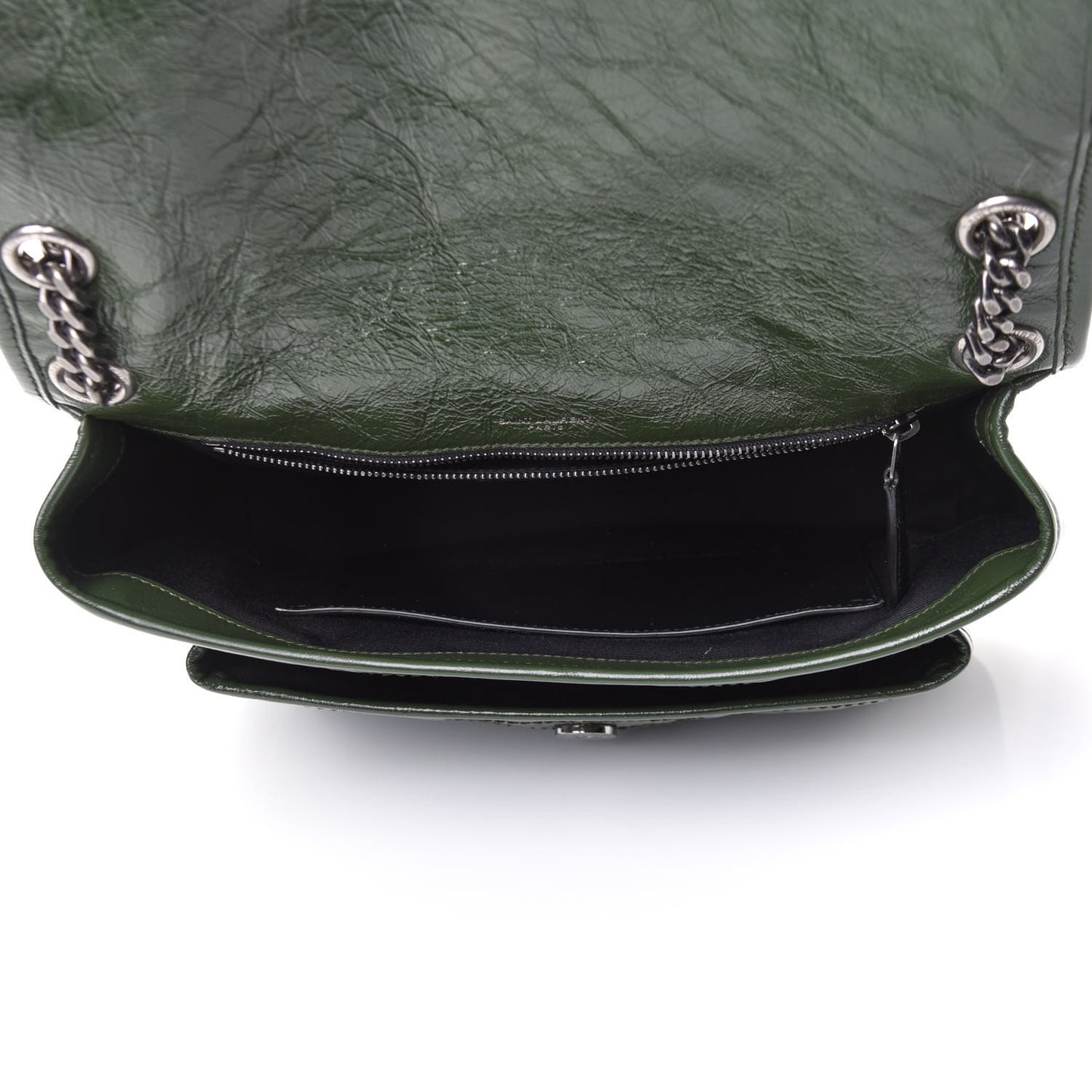 Crinkled Calfskin Matelasse Monogram Medium Niki Chain Satchel Military Olive