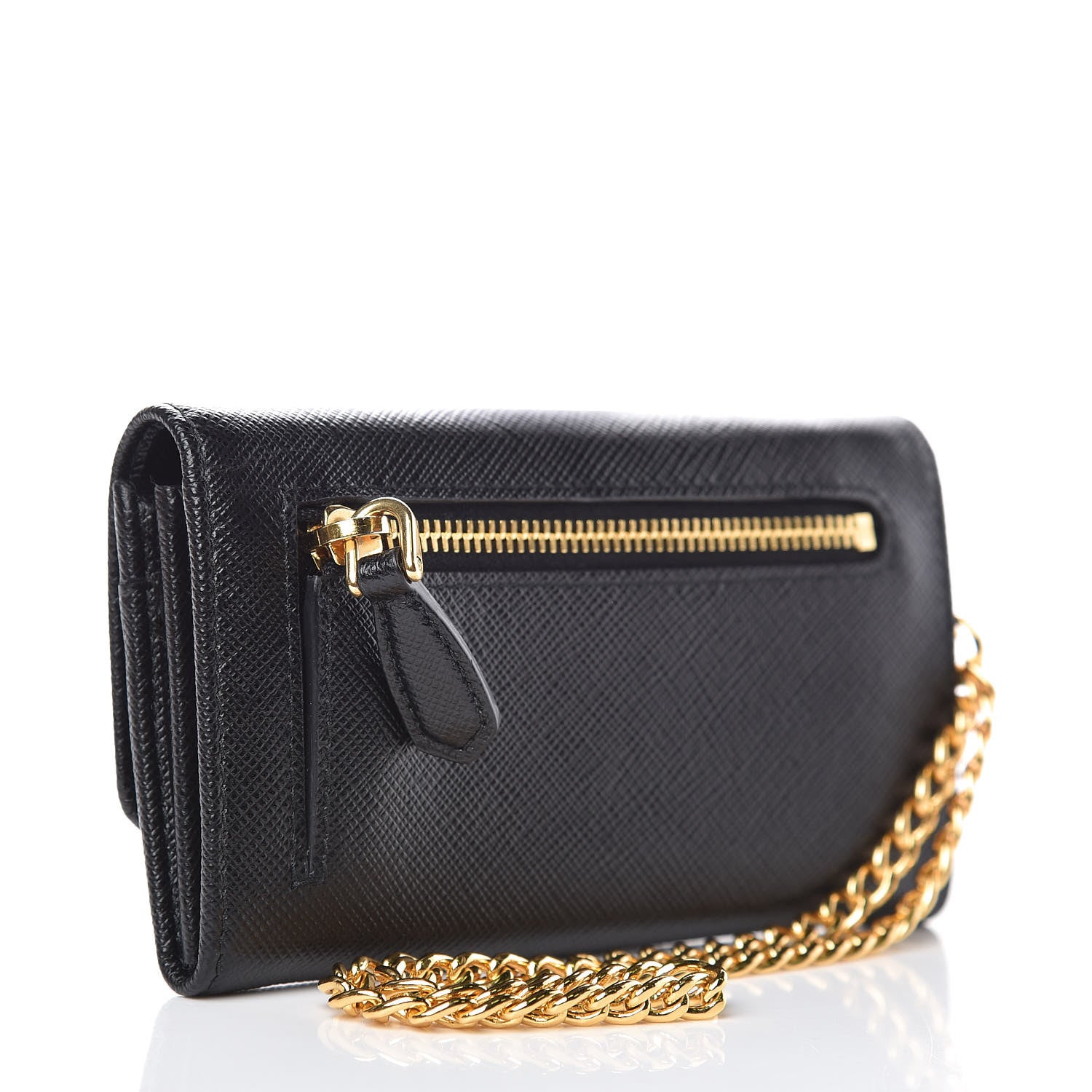 Prada Saffiano Metal Oro Chain Wallet Black 3 of 8