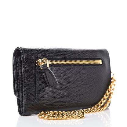 Prada Saffiano Metal Oro Chain Wallet Black 3 of 8