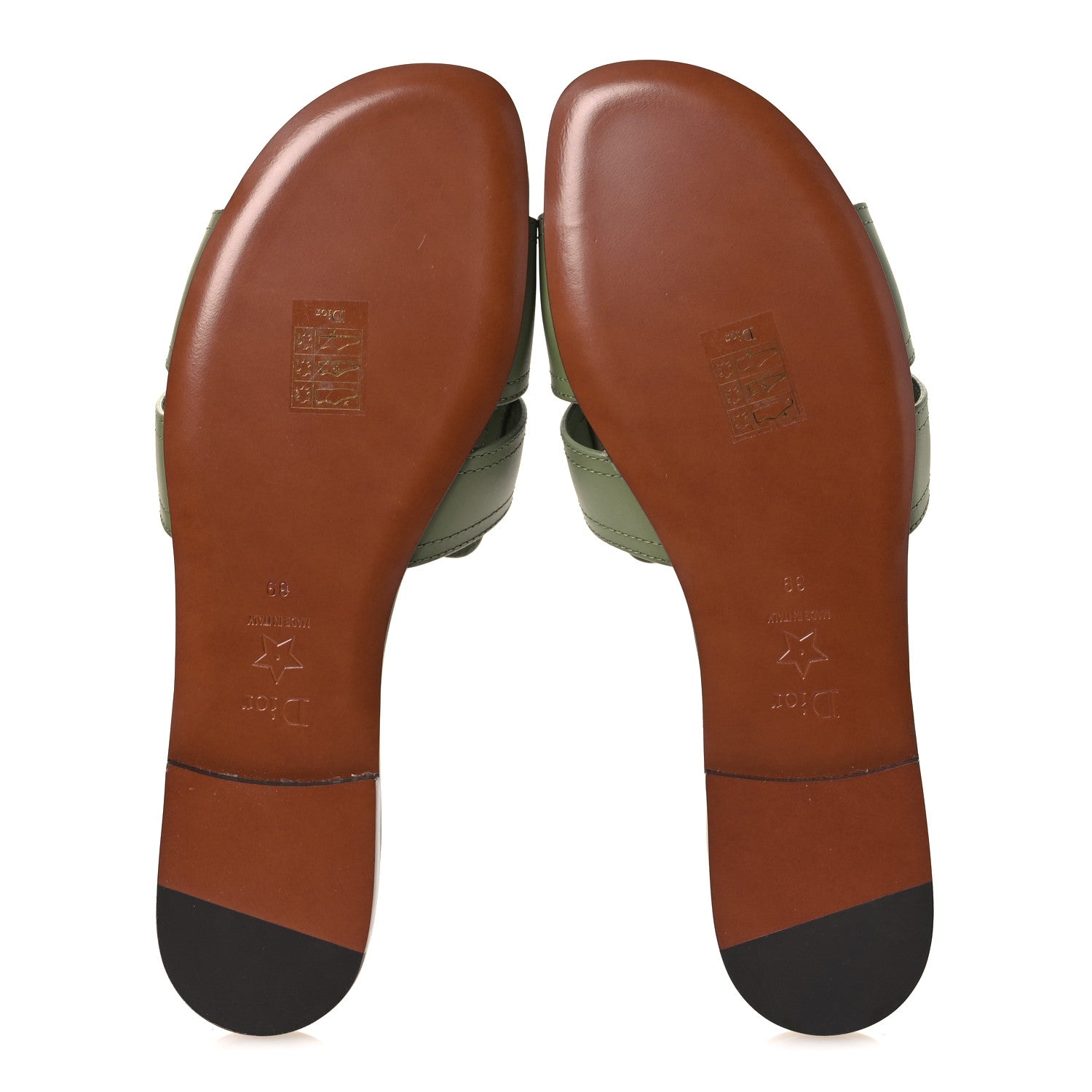 Christian Dior Calfskin 30 Montaigne Flat Slide Sandals 39 Leaf Green 7 of 10