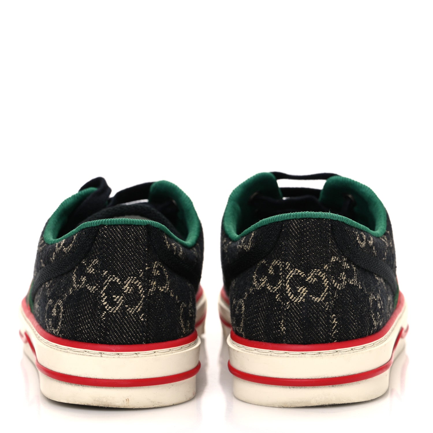 Gucci New Denim GG Monogram Web Womens 1977 Tennis Sneakers 38 Black Ivory 6 of 10