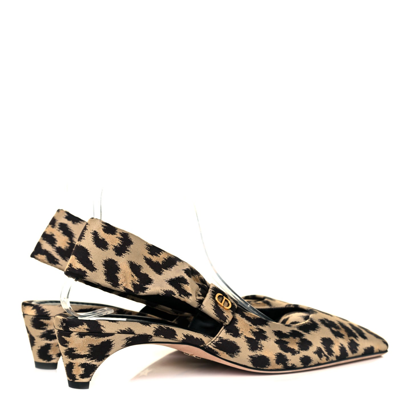 Nylon Leopard Print Mizza Slingback Pumps 40.5 Beige Multicolor