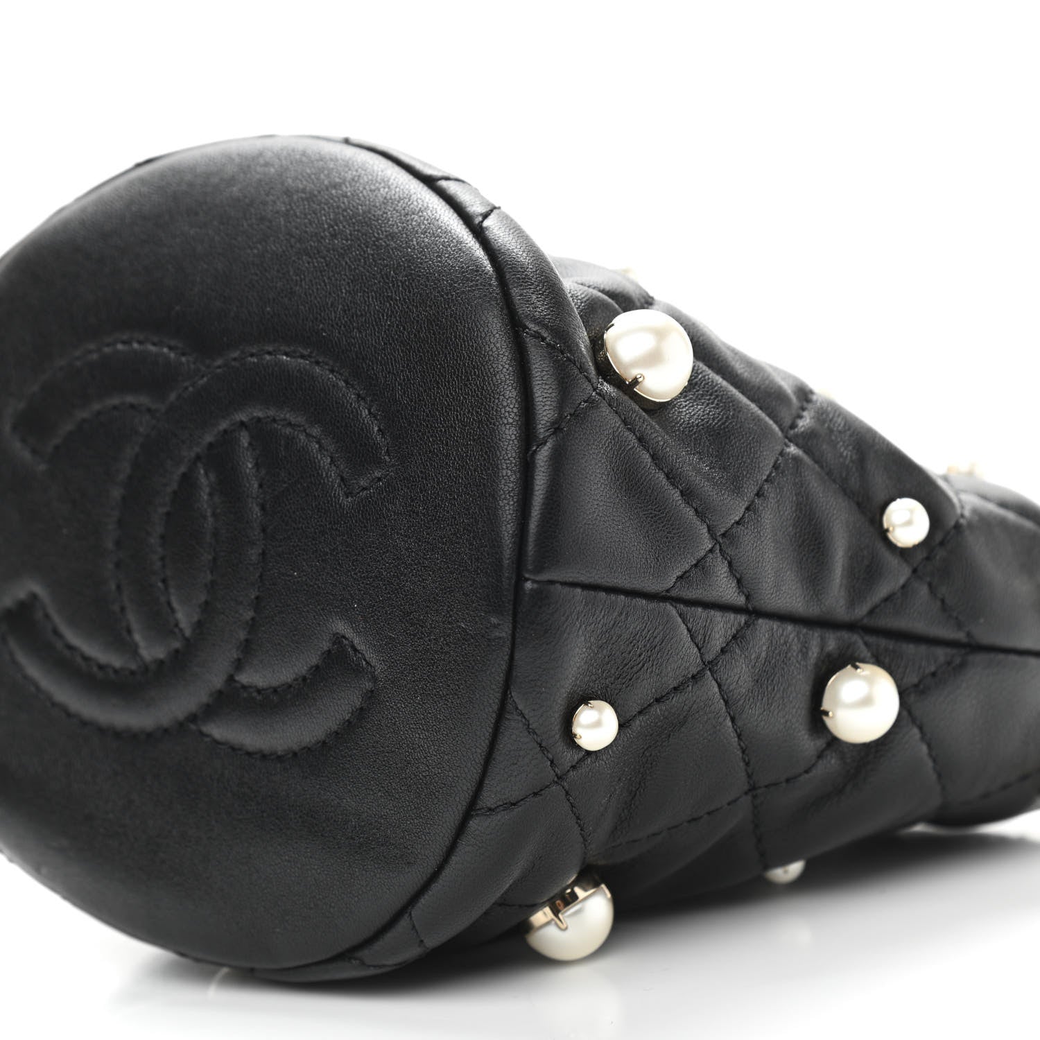 Chanel Lambskin Quilted Pearl Mini About Pearls Drawstring Bag Black 10 of 11
