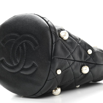 Chanel Lambskin Quilted Pearl Mini About Pearls Drawstring Bag Black 10 of 11