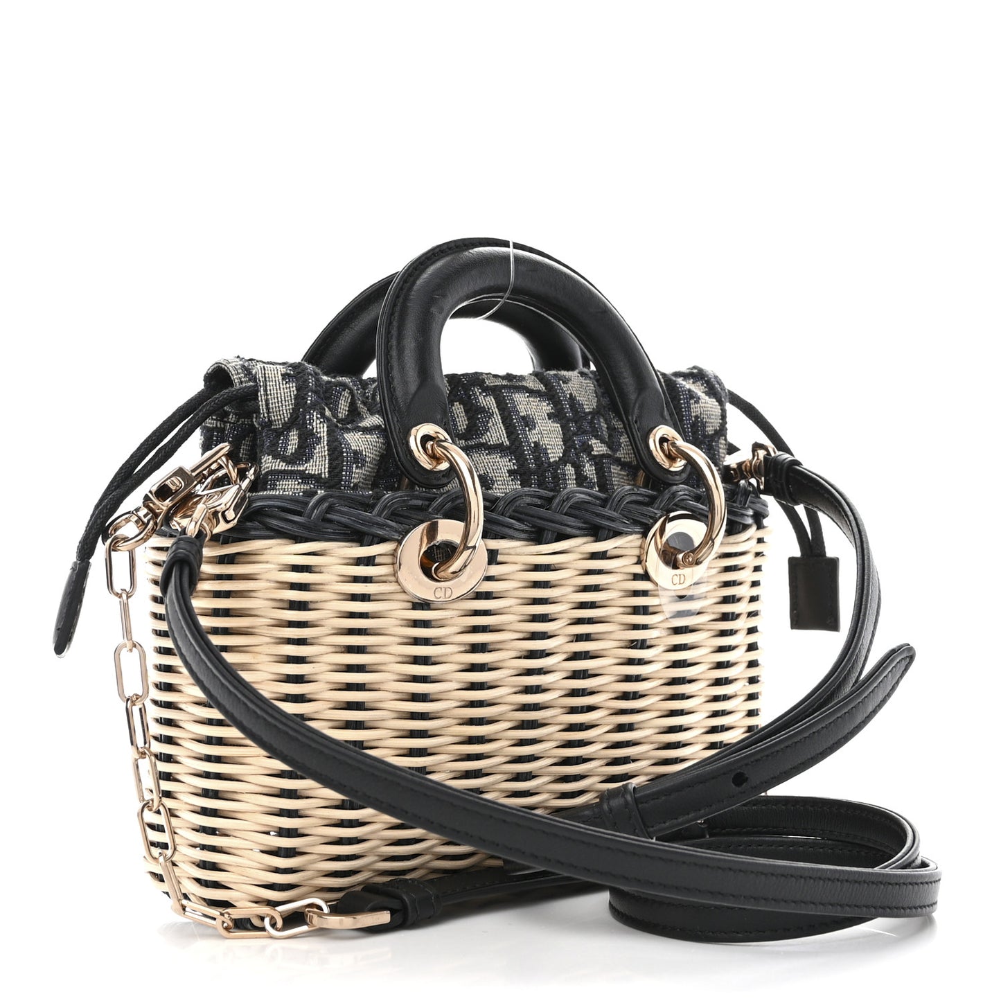 Wicker Oblique Micro Lady D-Joy Bag Natural Black