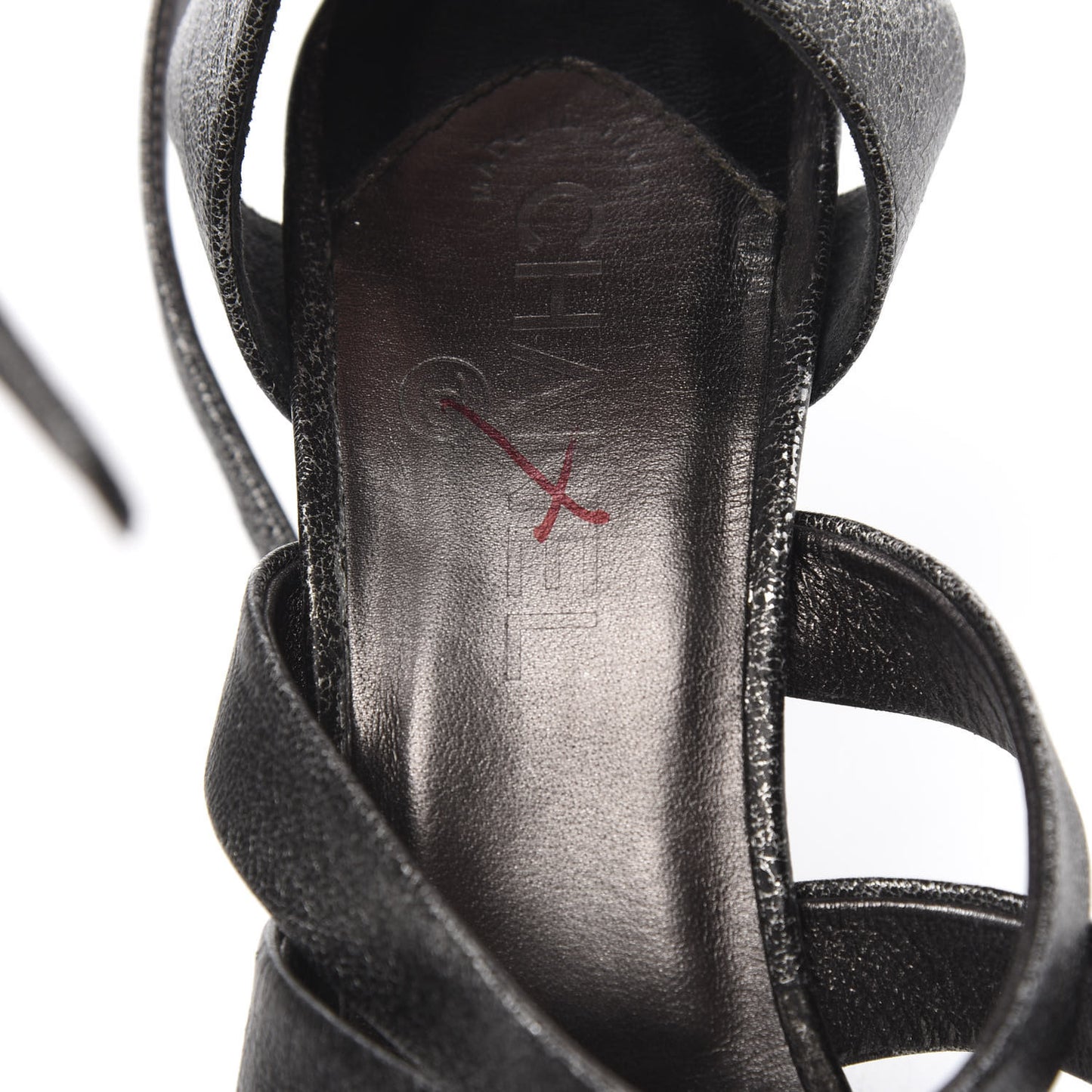 Cracked Metallic Calfskin Pearl Sandals 41 Dark Silver