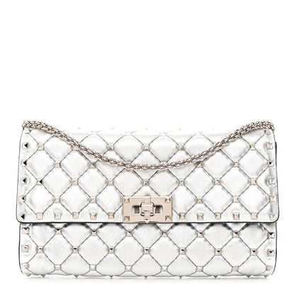 Valentino Garavani Metallic Lambskin Rockstud Spike Wallet on Chain Silver 1 of 11