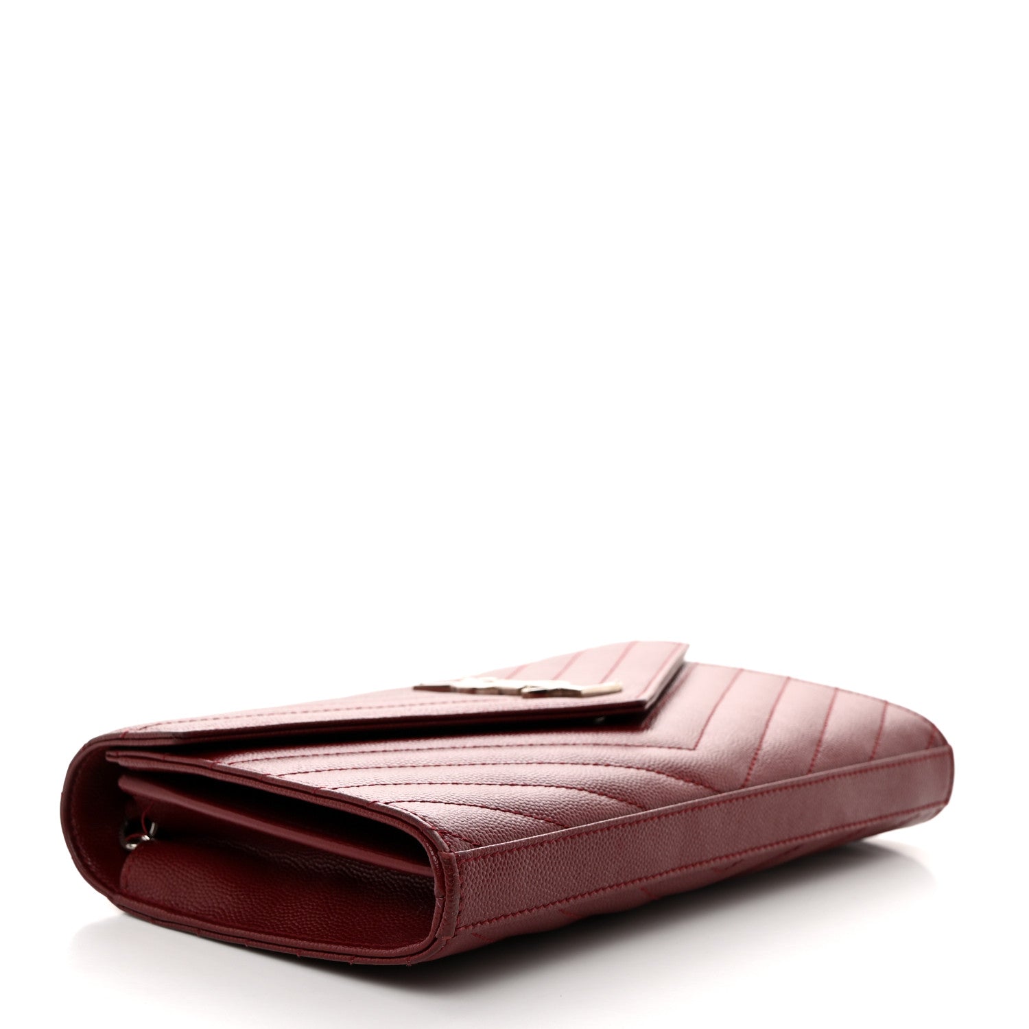Saint Laurent Grain De Poudre Matelasse Chevron Monogram Chain Wallet Palissandre 4 of 11
