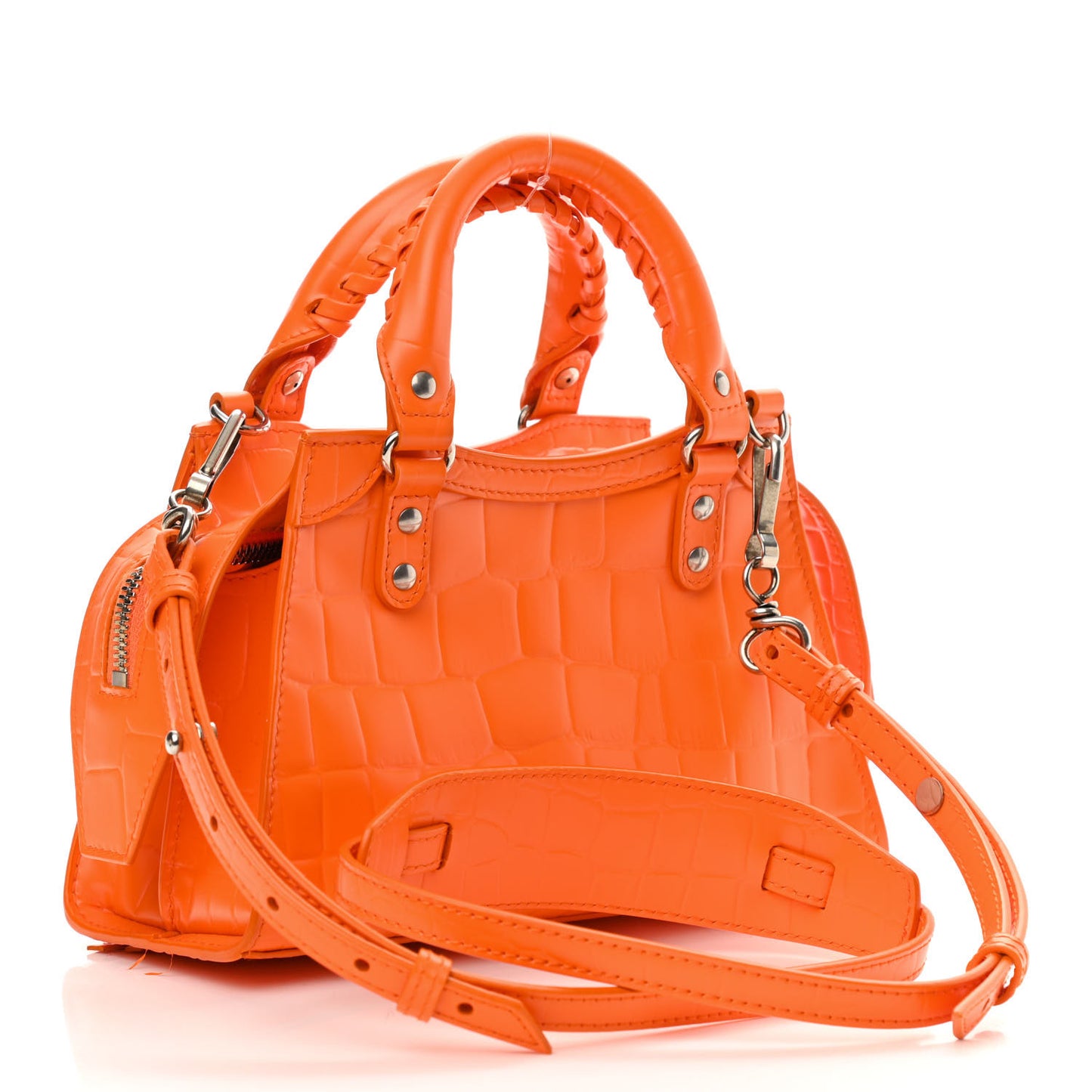 Semi Shiny Calfskin Crocodile Embossed Neo Classic Silver Hardware Mini City Orange