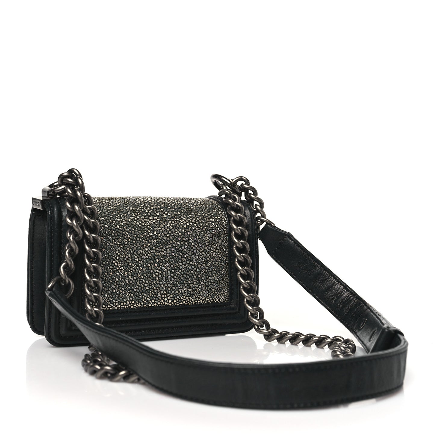 Galuchat Stingray Mini Boy Flap Black Silver